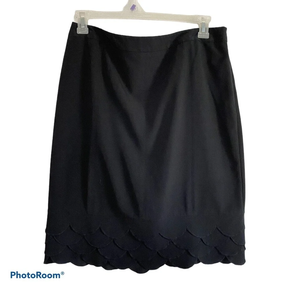 VINTAGE SHARAGANO Studio Black Scalloped Womens Career Business Skirt, 14‎